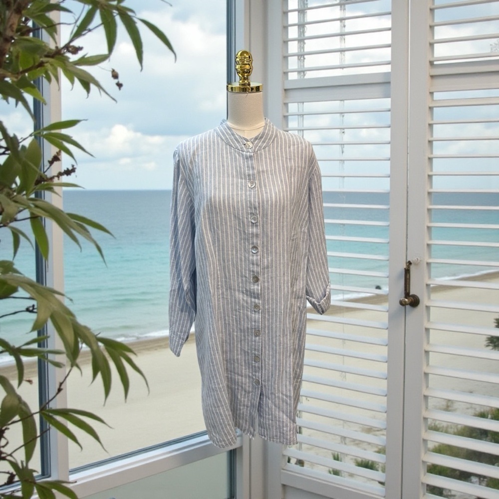 Soft Surroundings 100% Nautical Stripe Shirt Dress Light Blue Sz XL Coastal READ
